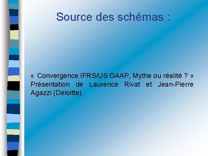 Source des schémas : « Convergence IFRS/US GAAP, Mythe ou réalité ? » Présentation