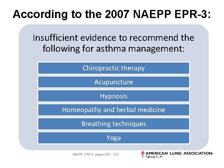 According to the 2007 NAEPP EPR-3: Insufficient evidence to recommend the following for asthma
