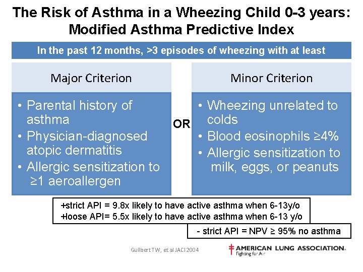 The Risk of Asthma in a Wheezing Child 0 -3 years: Modified Asthma Predictive