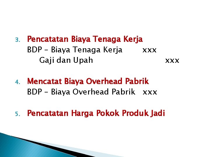 3. Pencatatan Biaya Tenaga Kerja BDP – Biaya Tenaga Kerja xxx Gaji dan Upah