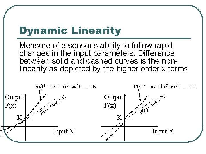 Dynamic Linearity Measure of a sensor’s ability to follow rapid changes in the input Dynamic Linearity Measure of a sensor’s ability to follow rapid changes in the input