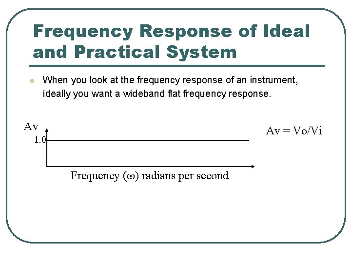 Frequency Response of Ideal and Practical System l When you look at the frequency Frequency Response of Ideal and Practical System l When you look at the frequency