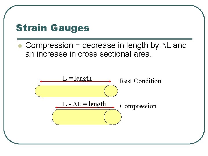 Strain Gauges l Compression = decrease in length by DL and an increase in