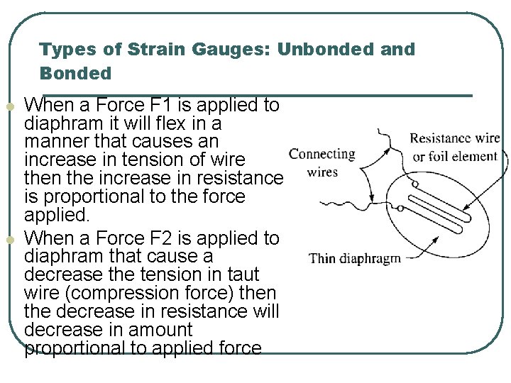 Types of Strain Gauges: Unbonded and Bonded l l When a Force F 1 Types of Strain Gauges: Unbonded and Bonded l l When a Force F 1