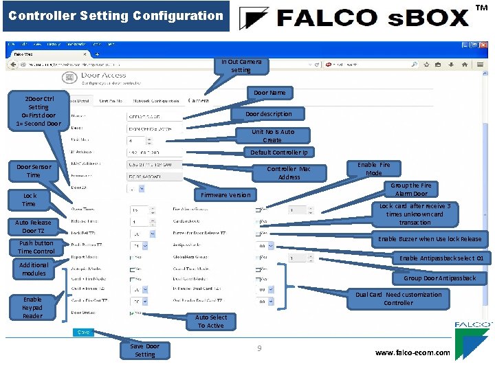 ™ Controller Setting Configuration In Out Camera setting Door Name 2 Door Ctrl Setting