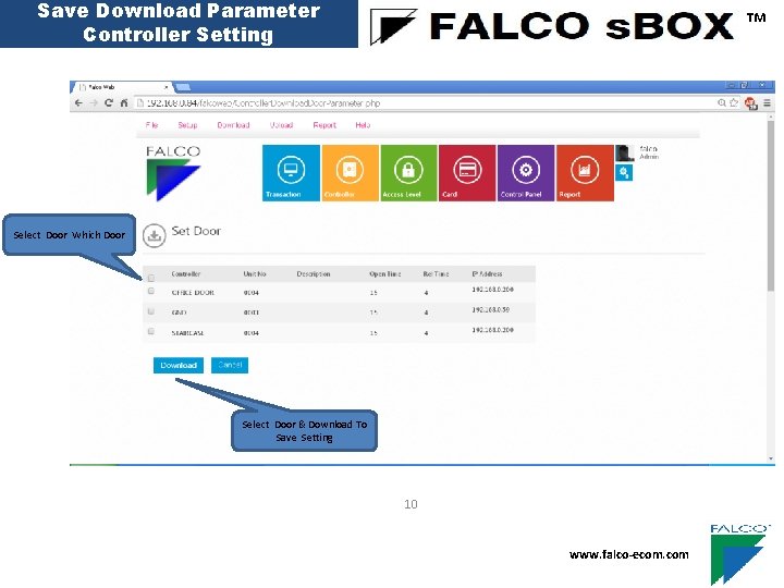 Save Download Parameter Controller Setting ™ Select Door Which Door Select Door & Download