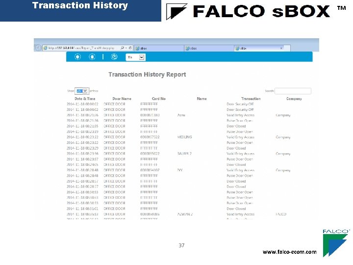 Transaction History ™ 37 www. falco-ecom. com 