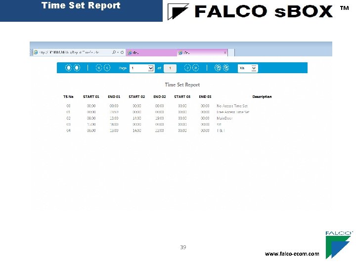 Time Set Report ™ 39 www. falco-ecom. com 