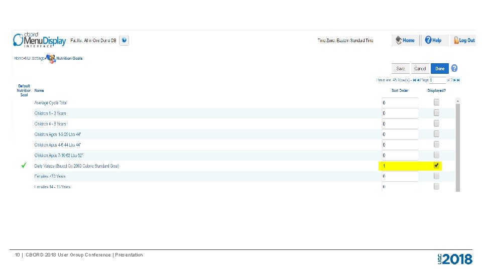 10 | CBORD 2018 User Group Conference | Presentation 