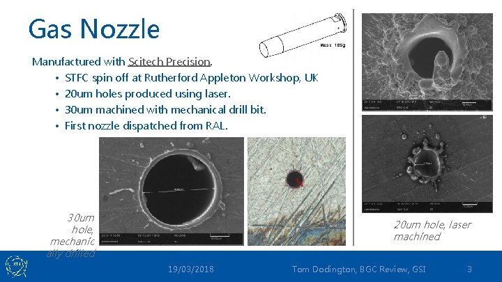 Gas Nozzle Manufactured with Scitech Precision. • STFC spin off at Rutherford Appleton Workshop,