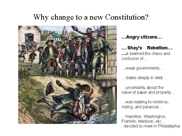 Why change to a new Constitution? …Angry citizens… … Shay’s Rebellion… …it seemed the