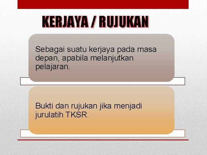 KERJAYA / RUJUKAN Sebagai suatu kerjaya pada masa depan, apabila melanjutkan pelajaran. Bukti dan