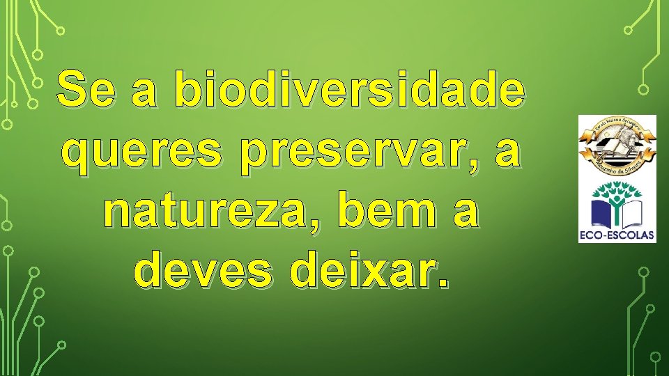 Se a biodiversidade queres preservar, a natureza, bem a deves deixar. 