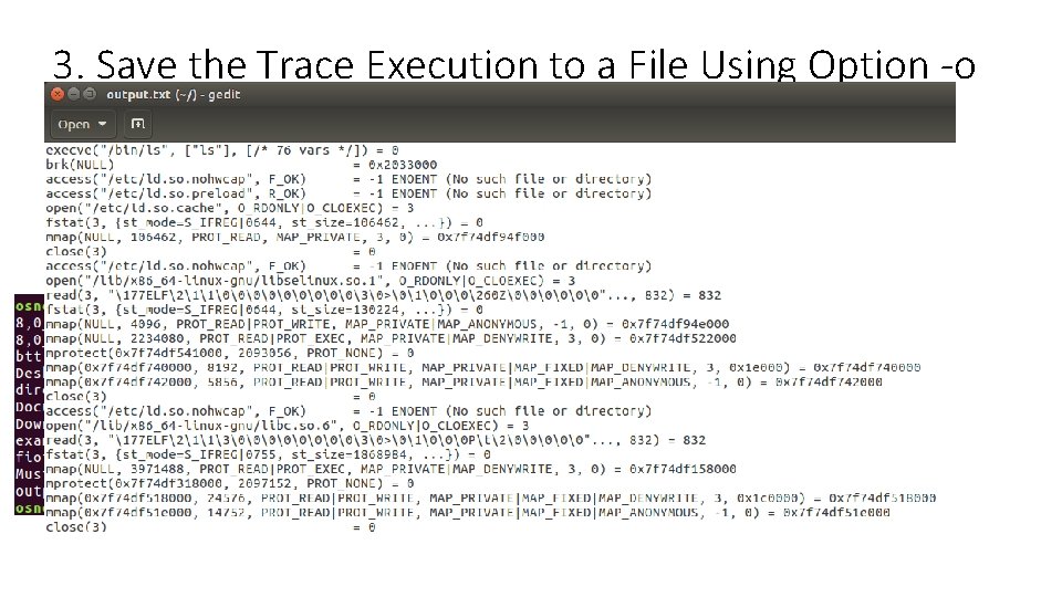 3. Save the Trace Execution to a File Using Option -o • The following