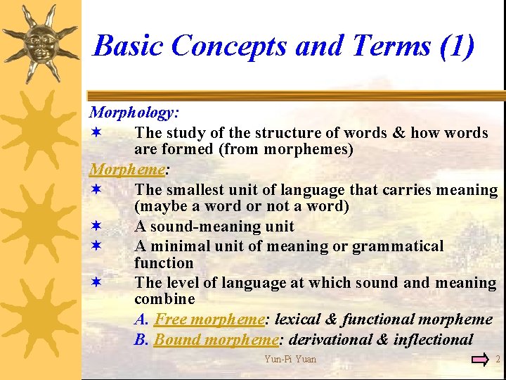 Basic Concepts and Terms (1) Morphology: ¬ The study of the structure of words