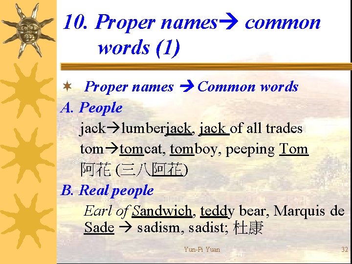 10. Proper names common words (1) ¬ Proper names Common words A. People jack