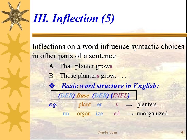 III. Inflection (5) Inflections on a word influence syntactic choices in other parts of