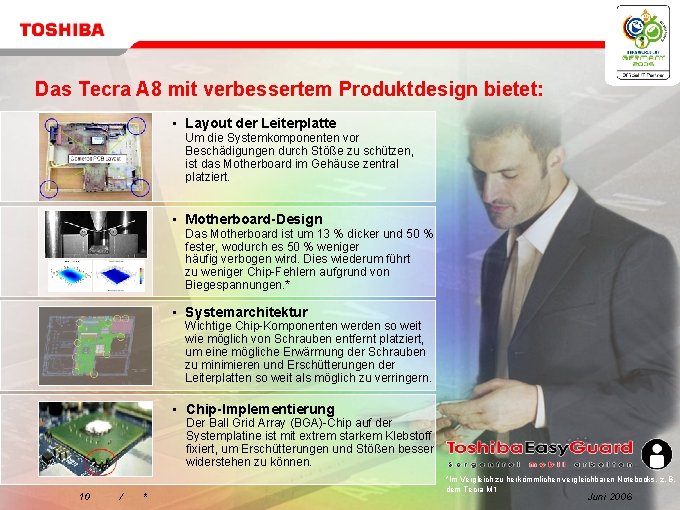 Das Tecra A 8 mit verbessertem Produktdesign bietet: • Layout der Leiterplatte Um die