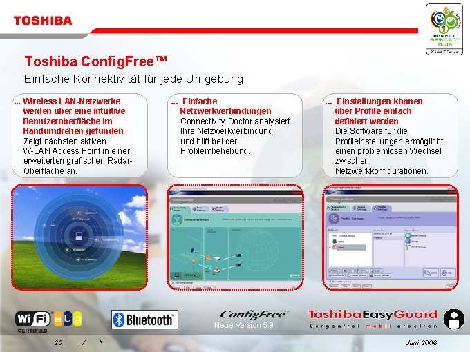 Toshiba Config. Free™ Einfache Konnektivität für jede Umgebung. . . Wireless LAN-Netzwerke werden über