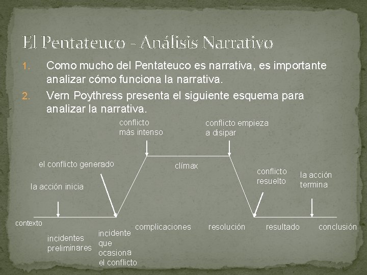 El Pentateuco - Análisis Narrativo Como mucho del Pentateuco es narrativa, es importante analizar