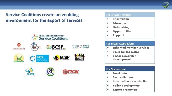 Service Coalitions create an enabling environment for the export of services For Service Providers