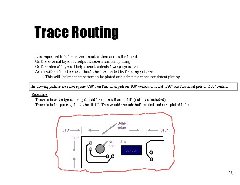 Trace Routing - It is important to balance the circuit pattern across the board