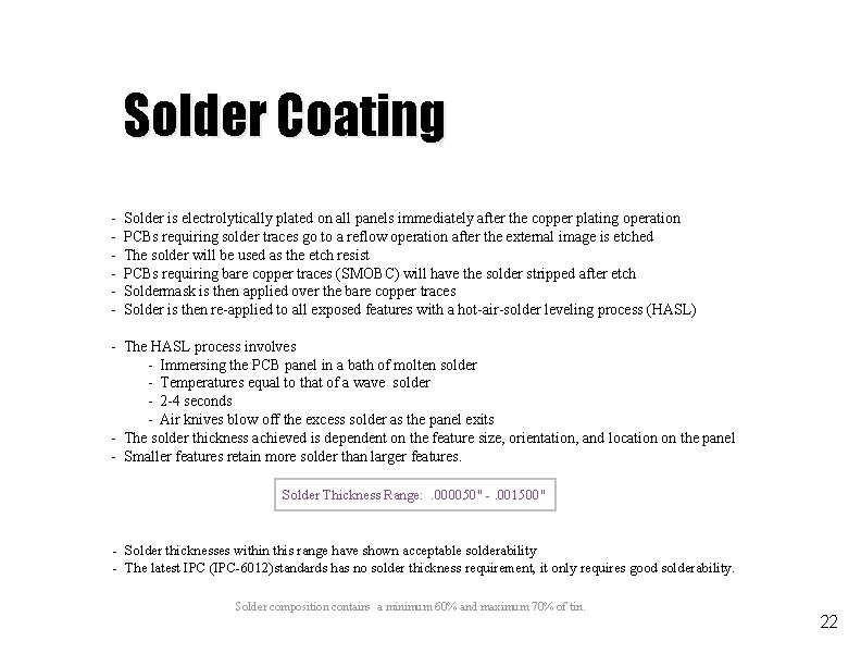 Solder Coating - Solder is electrolytically plated on all panels immediately after the copper