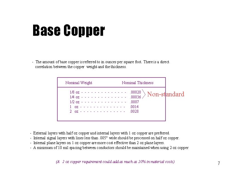 Base Copper - The amount of base copper is referred to in ounces per