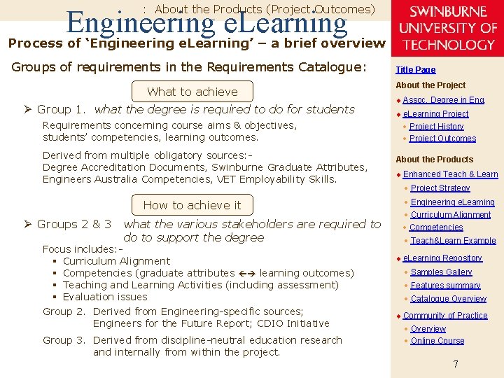 : About the Products (Project Outcomes) Engineering e. Learning Process of ‘Engineering e. Learning’