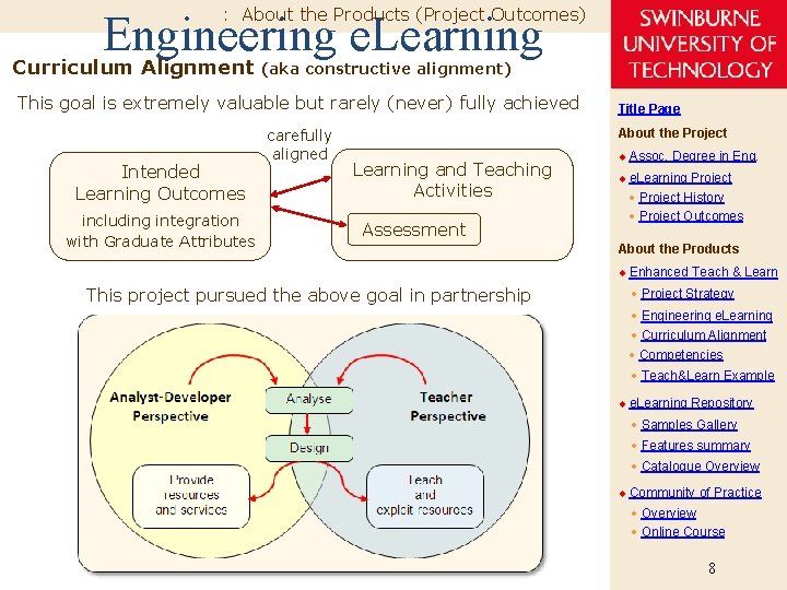 : About the Products (Project Outcomes) Engineering e. Learning Curriculum Alignment (aka constructive alignment)