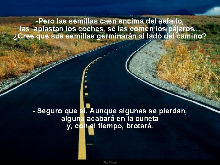 -Pero las semillas caen encima del asfalto, las aplastan los coches, se las comen