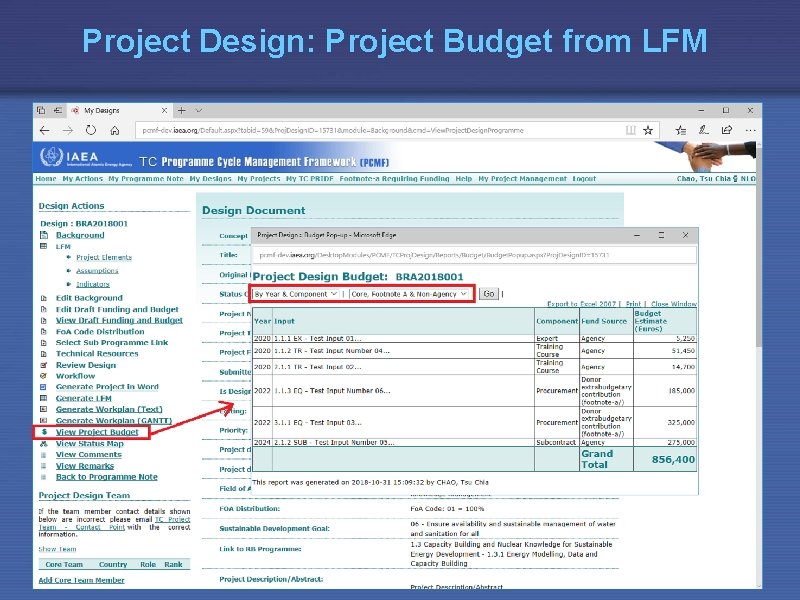 Project Design: Project Budget from LFM 
