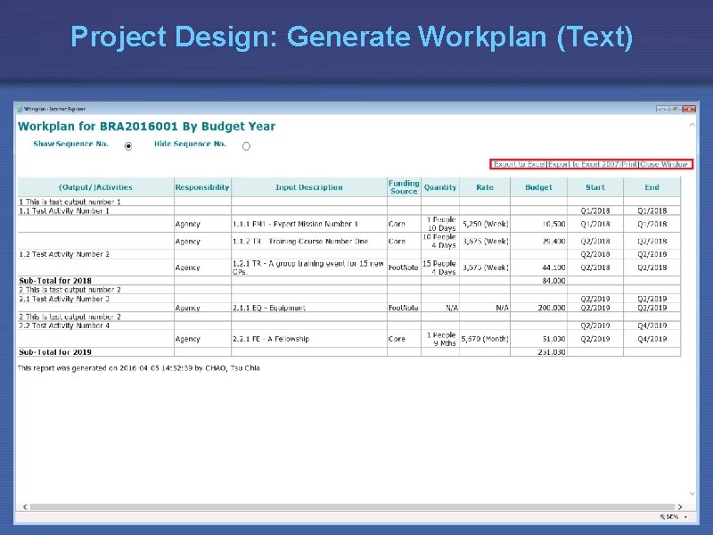 Project Design: Generate Workplan (Text) 