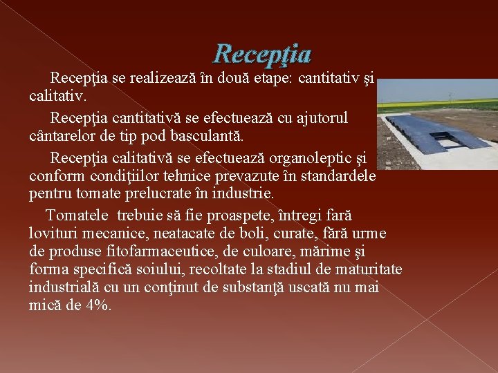 Recepţia se realizează în două etape: cantitativ şi calitativ. Recepţia cantitativă se efectuează cu