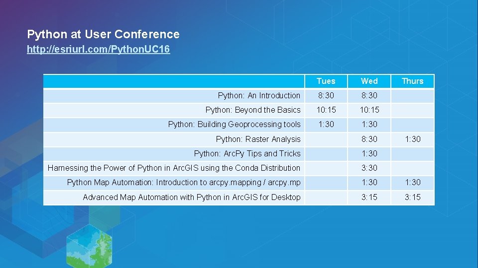 Python at User Conference http: //esriurl. com/Python. UC 16 Tues Wed Python: An Introduction
