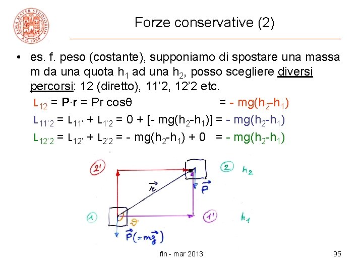 Forze conservative (2) • es. f. peso (costante), supponiamo di spostare una massa m
