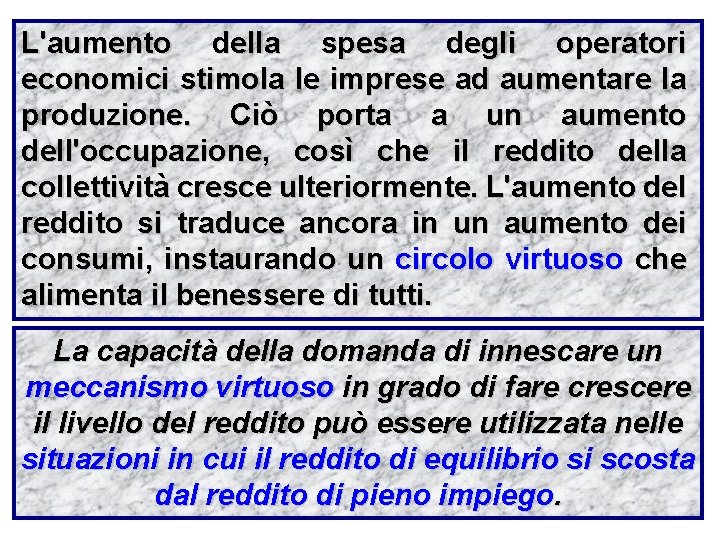 L'aumento della spesa degli operatori economici stimola le imprese ad aumentare la produzione. Ciò