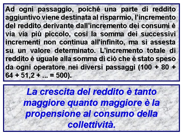 Ad ogni passaggio, poiché una parte di reddito aggiuntivo viene destinata al risparmio, l’incremento