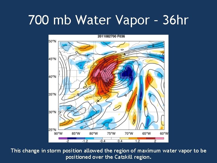 700 mb Water Vapor – 36 hr This change in storm position allowed the