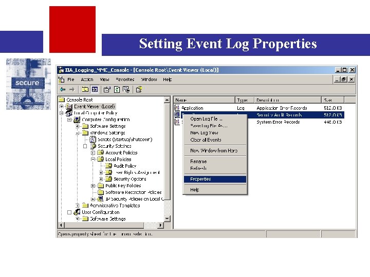 Setting Event Log Properties 