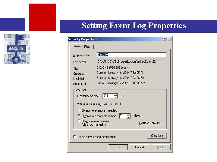 Setting Event Log Properties 