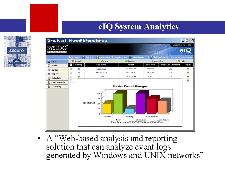 e. IQ System Analytics • A “Web-based analysis and reporting solution that can analyze