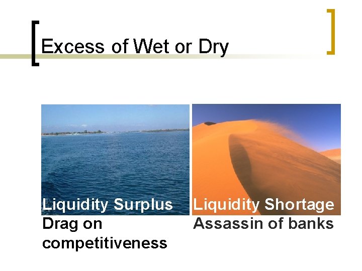 Excess of Wet or Dry Liquidity Surplus Drag on competitiveness Liquidity Shortage Assassin of