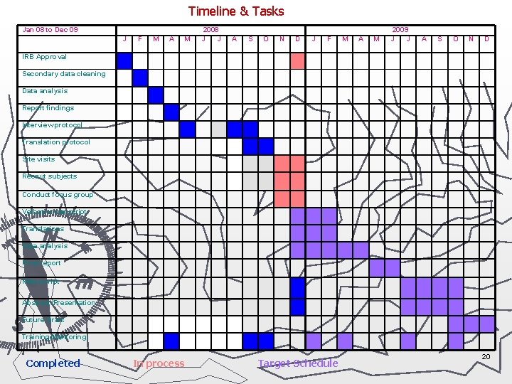 Timeline & Tasks Jan 08 to Dec 09 J F M A M 2008