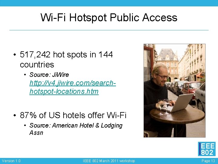 Wi-Fi Hotspot Public Access • 517, 242 hot spots in 144 countries • Source: