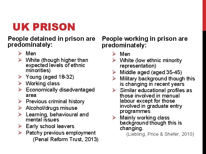 UK PRISON People detained in prison are predominately: Ø Men Ø White (though higher
