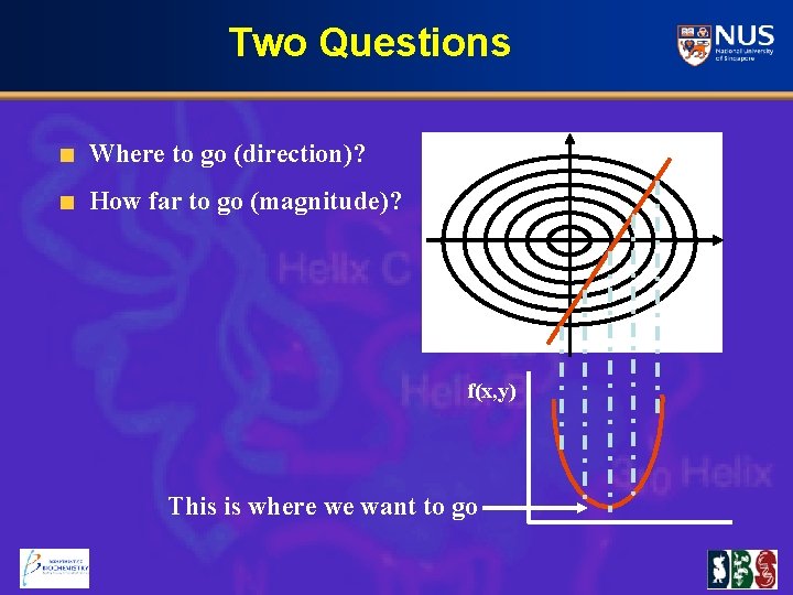 Two Questions Where to go (direction)? How far to go (magnitude)? f(x, y) This