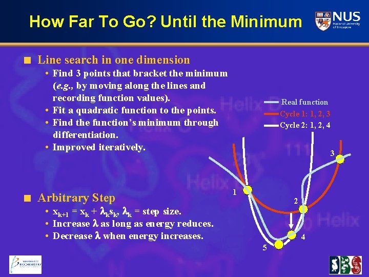 How Far To Go? Until the Minimum Line search in one dimension • Find