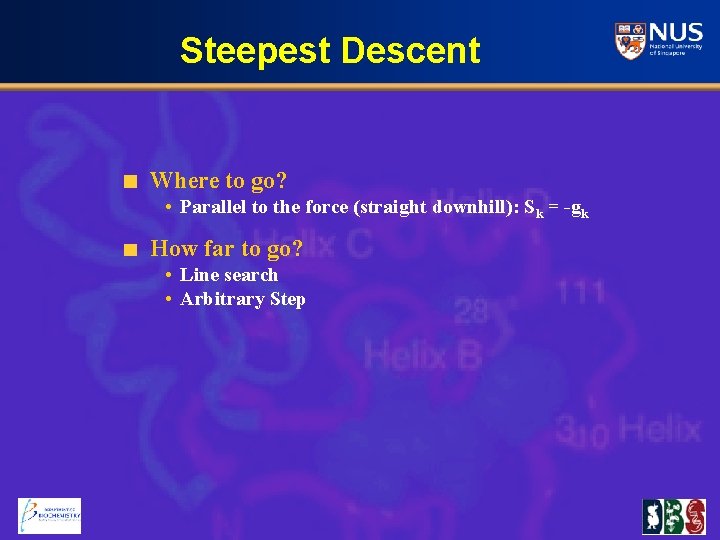 Steepest Descent Where to go? • Parallel to the force (straight downhill): Sk =