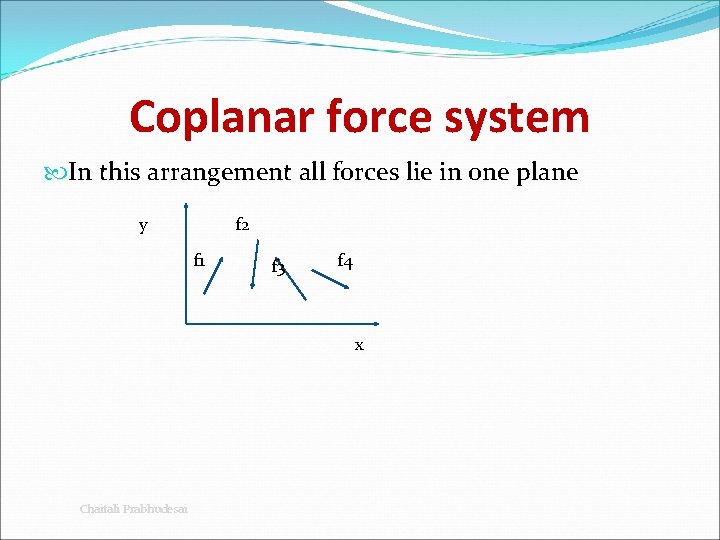 Coplanar force system In this arrangement all forces lie in one plane y f